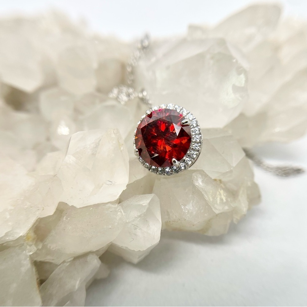 5 Ct Red Moissanite Pendant Necklace 18K White Gold Finish 925 Silver Halo GRA